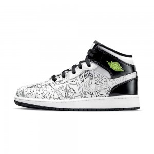 Nike Air Jordan 1 Mid GS "DIY" DC4099-100 White/White/Black-volt | 4580NJEWI