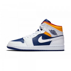 Nike Jordan Air Jordan 1 Mid "White Deep Royal Blue" 554724-131 μπλε ρουά πορτοκαλι | 8304VRHBD
